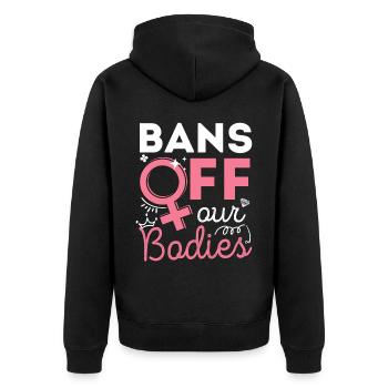 Les féministes bannissent leur corps - Veste à capuche bio Premium Unisexe - noir - Dos - Nico (187cm)