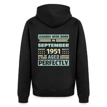 72. Geburtstag August Jahrgang 1951 Vintage - Unisex Premium Bio Zip Hoodie - Schwarz - Hinten - Nico (187cm)