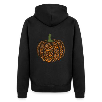 Halloween-Design Fledermäuse im Kürbis zum Gruseln - Unisex Premium Bio Zip Hoodie - Schwarz - Hinten - Nico (187cm)