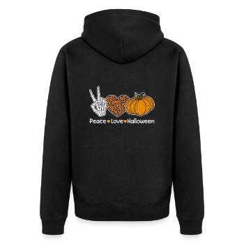 Spooky Halloween Design: Peace Love Pumpkin - Unisex Premium Organic Zip Hoodie - black - Back - Nico (187cm)