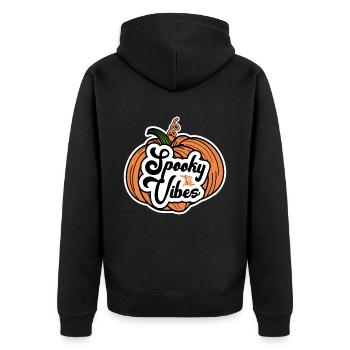 Spooky Vibes Halloween Kostüm für Süßigkeitenjäger - Unisex Premium Bio Zip Hoodie - Schwarz - Hinten - Nico (187cm)