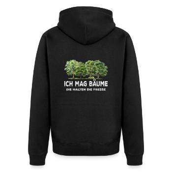 Ich mag Bäume die halten die Fresse - Sprüche - Unisex Premium Bio Zip Hoodie - Schwarz - Hinten - Nico (187cm)