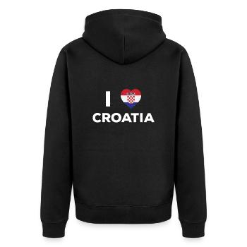 Croatia Kroatien Geschenke Damen & Herren - Unisex Premium Bio Zip Hoodie - Schwarz - Hinten - Nico (187cm)
