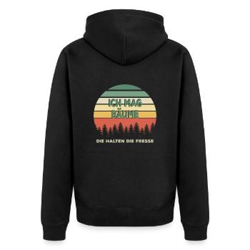 Ich mag Bäume die halten die Fresse - Sprüche - Unisex Premium Bio Zip Hoodie - Schwarz - Hinten - Nico (187cm)