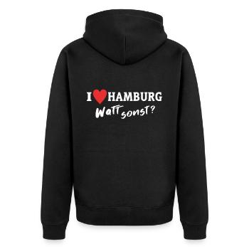 Ich Liebe Hamburg - Unisex Premium Bio Zip Hoodie - Schwarz - Hinten - Nico (187cm)