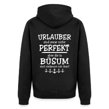 Büsum Büsumer - Unisex Premium Bio Zip Hoodie - Schwarz - Hinten - Nico (187cm)