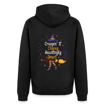Creepin' It Classy Schaurig-schönes Halloween - Unisex Premium Bio Zip Hoodie - Schwarz - Hinten - Nico (187cm)