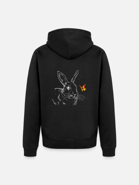 Hase mit Schmetterling Feldhase - Unisex Premium Bio Zip Hoodie - Schwarz
