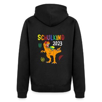 Schulkind 2023 Dino - Unisex Premium Bio Zip Hoodie - Schwarz - Hinten - Nico (187cm)