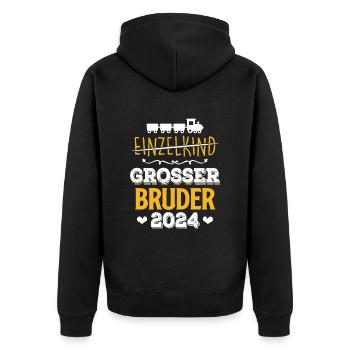 Bald Großer Bruder 2024 - Unisex Premium Bio Zip Hoodie - Schwarz - Hinten - Nico (187cm)