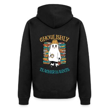 Schaurig-schöner Lehrer spukt an Lehrer-Halloween - Unisex Premium Bio Zip Hoodie - Schwarz - Hinten - Nico (187cm)