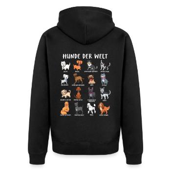 Hunde der Welt - verschiedene Hunderassen - Unisex Premium Bio Zip Hoodie - Schwarz - Hinten - Nico (187cm)