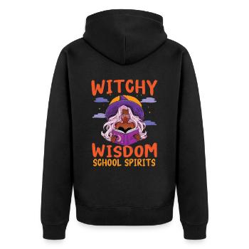 Hexenweisheit Schulgeister Lehrer Halloween - Unisex Premium Bio Zip Hoodie - Schwarz - Hinten - Nico (187cm)
