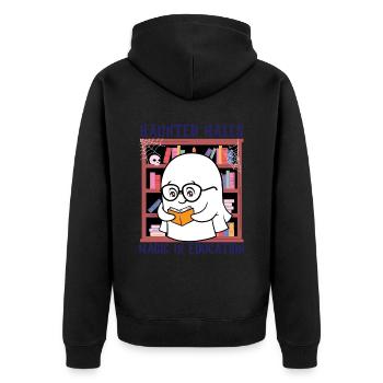 Haunted Halls Magie in der Bildung Lehrer Hallowee - Unisex Premium Bio Zip Hoodie - Schwarz - Hinten - Nico (187cm)