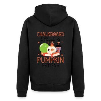 Tafelzauber & Kürbistränke Halloween - Unisex Premium Bio Zip Hoodie - Schwarz - Hinten - Nico (187cm)