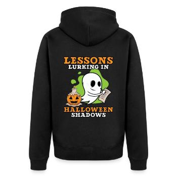 Lektionen, die in den Schatten von Halloween lauer - Unisex Premium Bio Zip Hoodie - Schwarz - Hinten - Nico (187cm)