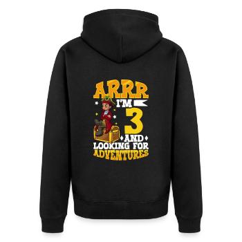 Ich bin 3 - Jungen Pirat - Unisex Premium Bio Zip Hoodie - Schwarz - Hinten - Nico (187cm)