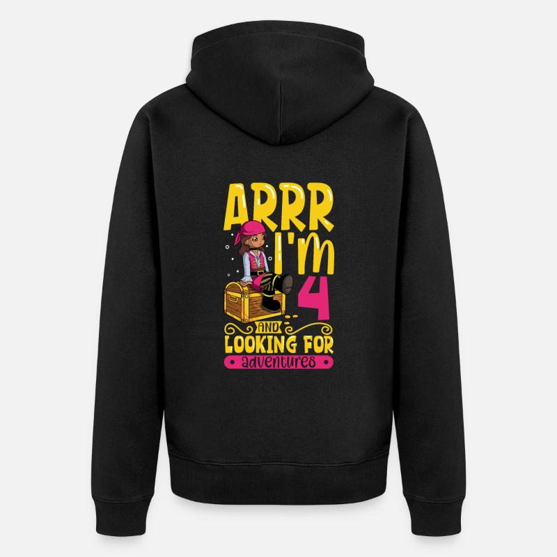 Ich bin 4 - Mädchen Pirat - Unisex Premium Bio Zip Hoodie - Schwarz