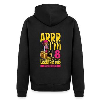 Ich bin 8 - Mädchen Pirat - Unisex Premium Bio Zip Hoodie - Schwarz - Hinten - Nico (187cm)