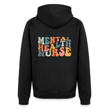 Groovy Krankenschwester für psychische Gesundheit - Unisex Premium Bio Zip Hoodie - Schwarz - Hinten - Nico (187cm)