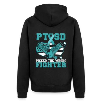 PTBS hat sich den falschen Kämpfer ausgesucht - Unisex Premium Bio Zip Hoodie - Schwarz - Hinten - Nico (187cm)