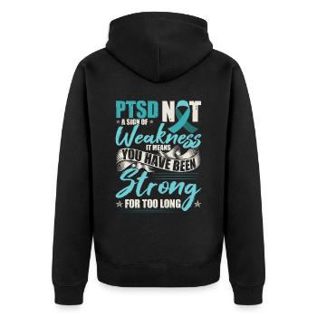 Monat des Bewusstseins für PTBS | PTBS-Krieger - Unisex Premium Bio Zip Hoodie - Schwarz - Hinten - Nico (187cm)