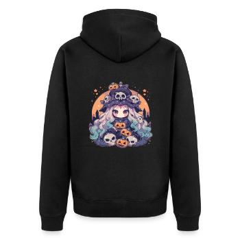 Hexe Helloween Kürbis Helloween Hexen - Unisex Premium Bio Zip Hoodie - Schwarz - Hinten - Nico (187cm)
