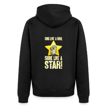Comic Vogel am Mikrofon: Sing & Shine - Unisex Premium Bio Zip Hoodie - Schwarz - Hinten - Nico (187cm)