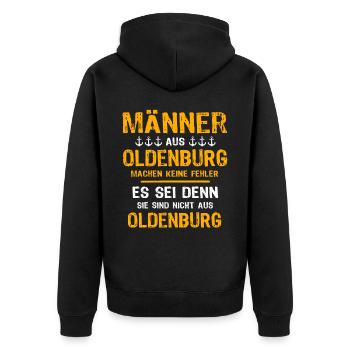 Oldenburg Mann Oldenburger Männer - Unisex Premium Bio Zip Hoodie - Schwarz - Hinten - Nico (187cm)