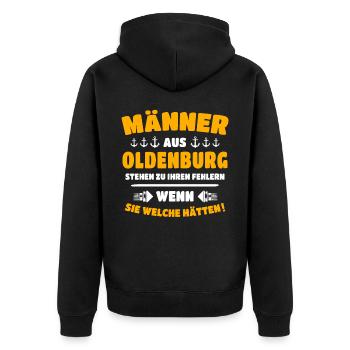 Oldenburger Männer - Unisex Premium Bio Zip Hoodie - Schwarz - Hinten - Nico (187cm)