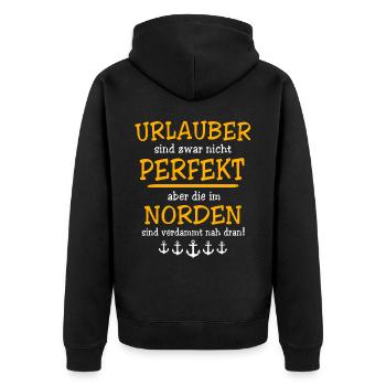 Norden Sprüche - Unisex Premium Bio Zip Hoodie - Schwarz - Hinten - Nico (187cm)