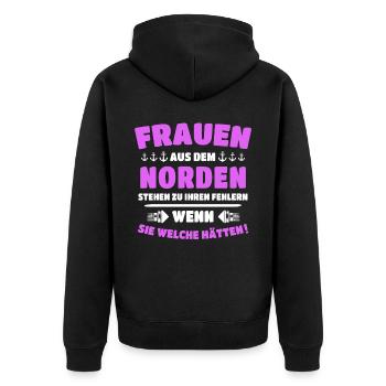Norden Sprüche Nordener - Unisex Premium Bio Zip Hoodie - Schwarz - Hinten - Nico (187cm)
