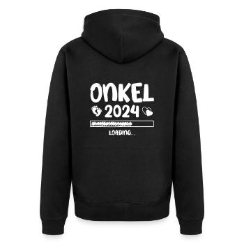 Onkel Loading 2024 Onkel - Unisex Premium Bio Zip Hoodie - Schwarz - Hinten - Nico (187cm)