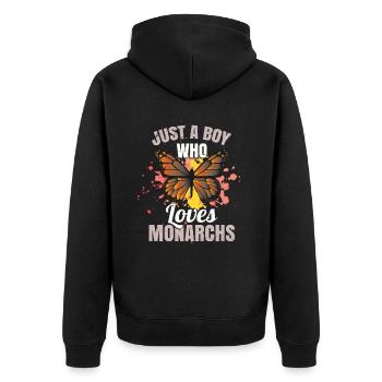 Nur ein Junge, der Monarchen liebt - Unisex Premium Bio Zip Hoodie - Schwarz - Hinten - Nico (187cm)