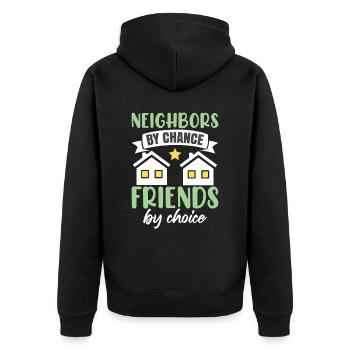 Nachbarn durch Zufall Freunde durch Wahl - Unisex Premium Bio Zip Hoodie - Schwarz - Hinten - Nico (187cm)