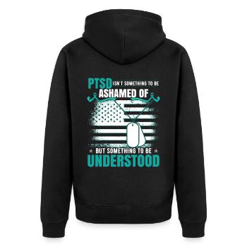 PTBS-Bewusstsein - Unisex Premium Bio Zip Hoodie - Schwarz - Hinten - Nico (187cm)