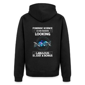 Forensik und forensische Wissenschaft - Unisex Premium Bio Zip Hoodie - Schwarz - Hinten - Nico (187cm)