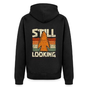 Pfeilspitzen Arrowhead Hunter Still Looking - Unisex Premium Bio Zip Hoodie - Schwarz - Hinten - Nico (187cm)
