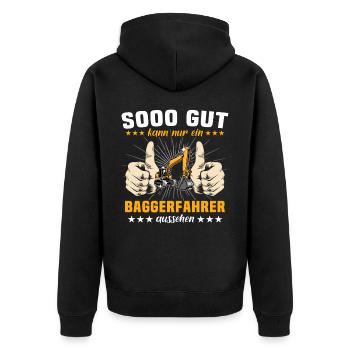 Baggerfuehrer Baggerfahrer - Unisex Premium Bio Zip Hoodie - Schwarz - Hinten - Nico (187cm)