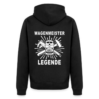 Wagenmeister Legende - Unisex Premium Bio Zip Hoodie - Schwarz - Hinten - Nico (187cm)