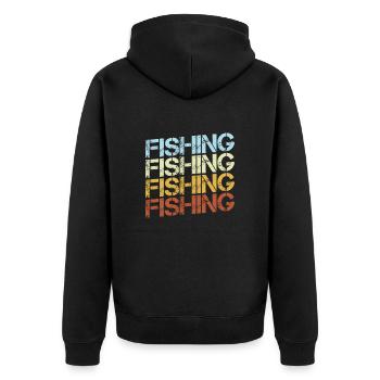 Fishing Retro - Unisex Premium Organic Zip Hoodie - black - Back - Nico (187cm)