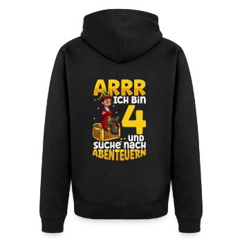 Ich bin 4 - Jungen Pirat - Unisex Premium Bio Zip Hoodie - Schwarz - Hinten - Nico (187cm)