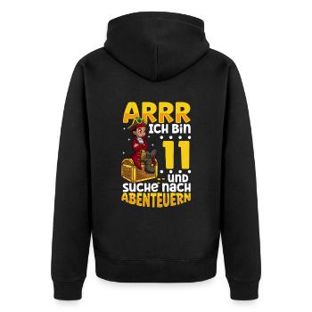 Ich bin 11 - Jungen Pirat - Unisex Premium Bio Zip Hoodie - Schwarz - Hinten - Nico (187cm)