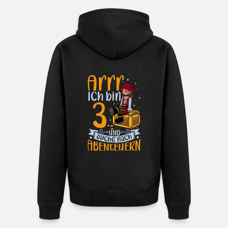 Ich bin 3 - Mädchen Pirat - Unisex Premium Bio Zip Hoodie - Schwarz