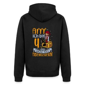 Ich bin 4 - Mädchen Pirat - Unisex Premium Bio Zip Hoodie - Schwarz - Hinten - Nico (187cm)