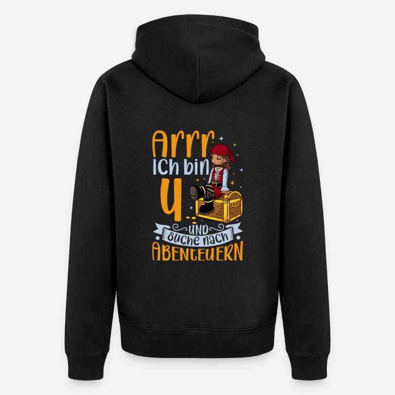 Ich bin 4 - Mädchen Pirat - Unisex Premium Bio Zip Hoodie - Schwarz