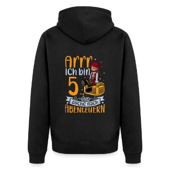 Ich bin 5 - Mädchen Pirat - Unisex Premium Bio Zip Hoodie - Schwarz - Hinten - Nico (187cm)