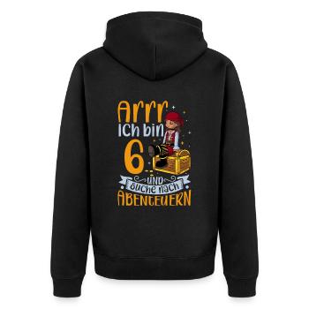 Ich bin 6 - Mädchen Pirat - Unisex Premium Bio Zip Hoodie - Schwarz - Hinten - Nico (187cm)