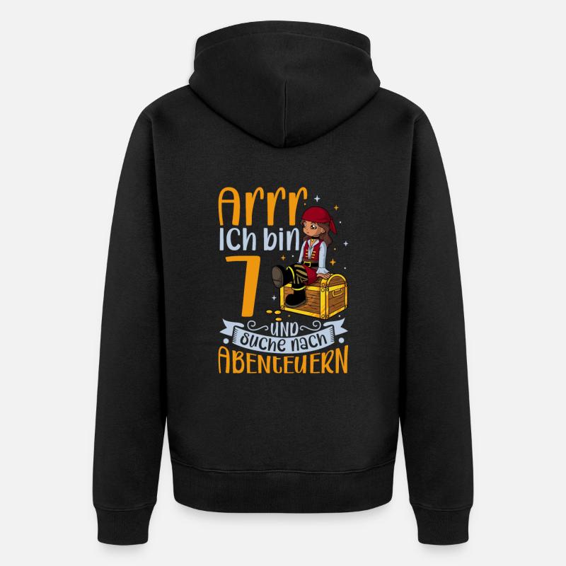 Ich bin 7 - Mädchen Pirat - Unisex Premium Bio Zip Hoodie - Schwarz