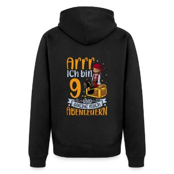 Ich bin 9 - Mädchen Pirat - Unisex Premium Bio Zip Hoodie - Schwarz - Hinten - Nico (187cm)